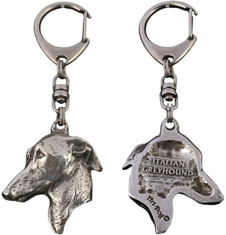 Art-Dog Niedlicher Hundeschlüsselanhänger - Exklusive Kollektion Italian Greyhound - Italienischer Windhund Schlüsselanhänger Hund - Versilberte Schlüsselanhänger Hund in Schatulle - 4,7x4,1x9cm