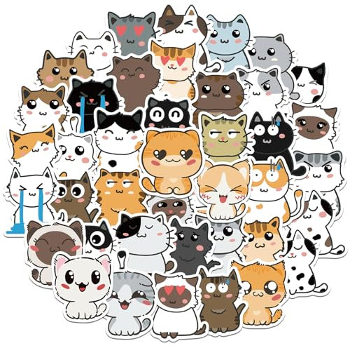 Amaxiu Niedliches Cartoon Katzen Aufkleber Set, 50 Stück lustige Kawaii Tier Ästhetik Aufkleber, wasserfest, selbstklebende Vinyl Aufkleber für Scrapbooking, Planer, Tagebücher (B)
