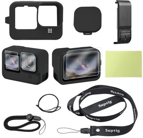 Suptig Schutzhülle Silikon Hülle Kompatibel für GoPro Hero 12/11/10/9 Black (Schwarz), RSX-427