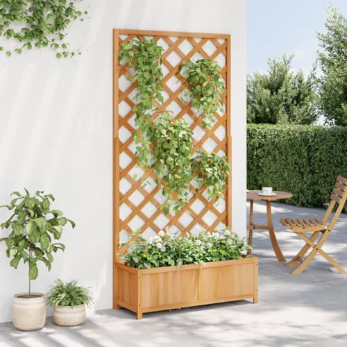 Gecheer Jardinera de exterior de madera con celosía para plantas trepadoras, rejilla, espaldera, separador, marrón