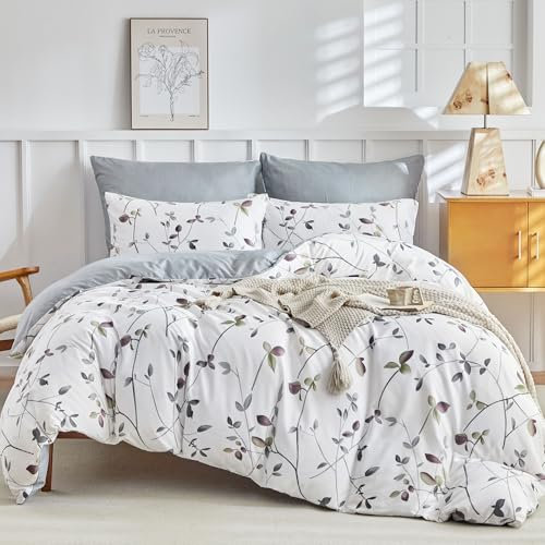 Tokokimo Bettwäsche 220x240 3teilig - Bettwäsche-Sets mit 2 Kopfkissenbezüge mit Reißverschluss 80x80 cm - Baumzweigmuster Mikrofaser Bettbezug für Doppelbetten mit Reißverschluss, Weiß