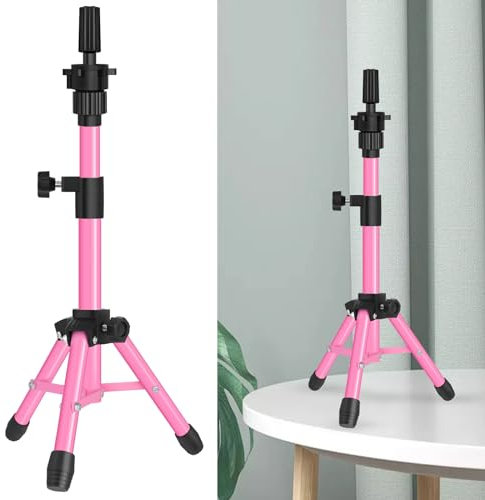 ZQIAN BEAUTY MINI Wig Stand Tripod, 25 Inch Adjustable Mannequin Head Stand, Wig Head Stand for Training Heads And Canvas Block Head (Pink, Mannequin Head Not Included)