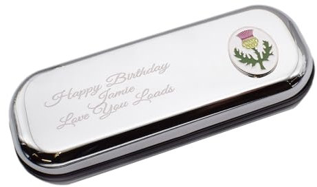 Scottish Thistle Design with Personalised Engraved Message Chromed Glasses Case Box