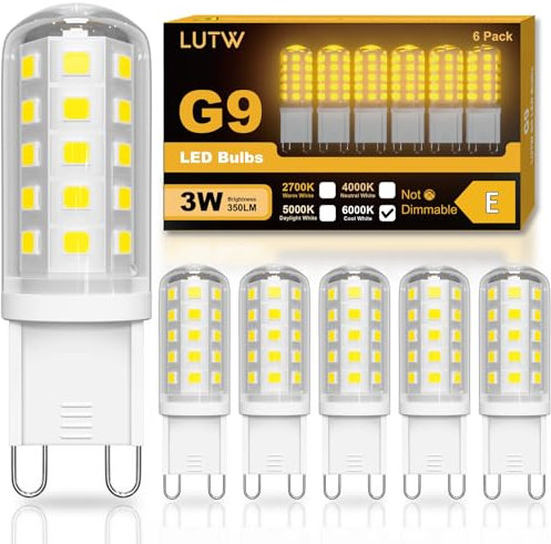 LUTW G9 LED Lampe Kaltweiß 6000K, 3W G9 Leuchtmittel Entspricht 30-40W Halogenlampe, g9 Glühbirne 350 Lumen, Nicht Dimmbar, Kein Flackern, Enegiesparende Kleine Birne, 6er Pack