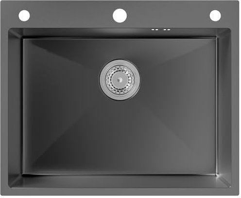 Auralum Spülbecken schwarz 60 x 49 cm, Spülbecken Küche, Waschbecken küche, Spüle 1 Becke Einbauspüle, edelstahl Klein inkl. Siphon Ab- und Überlaufgarnitur