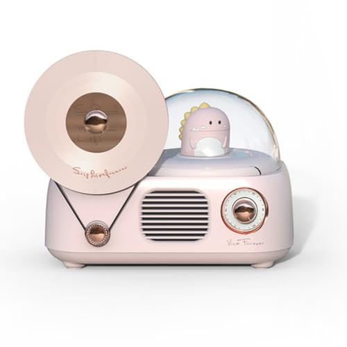 Altoparlante Bluetooth vintage in vinile, piccolo altoparlante senza fili, piccolo, surround 3D, luce notturna, aromaterapia, profumato, AUX per bambini (rosa)