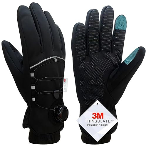 Nesirooh Winterhandschuhe Herren Damen, 3M Thinsulate Wasserdicht Winddicht Warme rutschfest Touchscreen FahrradHandschuhe für Radfahren Laufen Wandern Fahren Skifahren (Schwarz, L)