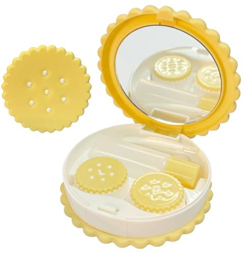 UpaClaire Contact Lens Case Travel Pack Portable Contacts Case Round Biscuit Organizer with Tweezers Removal Tool (Yellow)
