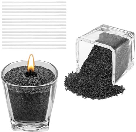 Scentoria Kerzensand 500g, Kerzensand mit Docht, Kerzenwachs Granulat mit 17 Dochte 6 cm, Wachsgranulat für Kerzen, Kerzen Sand, Kerzengranulat für die DIY Kerzenherstellung (Schwarz)