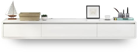 Soporte flotante para TV con 2 cajones, consola multimedia montada en la pared y estante de almacenamiento para apartamentos pequeños (blanco, 140 cm)