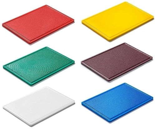Forgast HACCP Set mit 6 Schneidebrett Kunststoff, Professionelles Küchenbrett, Cutting Board, Küchenzubehör, Tranchierbrett, Frühstücksbrettchen, BPA free, GN 1/1-Format, 53x32,5x1,2 cm, Mehrfarbig
