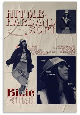 Hualishup Billie Poster, Eilish Musik, Vintage-Collage, Musikposter für Zimmer, ästhetische Leinwand, Wandkunst, Schlafzimmerdekoration, 30 x 45 cm