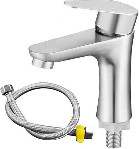 Grifo de agua fría de acero inoxidable con manguera de conexión de 80 cm, grifo de agua fría para baño o lavabo para invitados, para baño, invitados, inodoro
