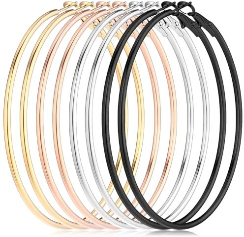 MBAIYO 4 Paare Große Creolen Ohrringe Set, Edelstahl Leichte Dünne Damenohrringe Hypoallergen Kreis Silber Creolen Länge 60mm Statement Gold Hoop Kreis für Mädchen Damen