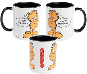 Garfield I Hate Mondays - Taza de café (cerámica, 320 ml), color negro y blanco