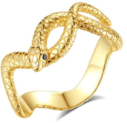 EUDORA Harmony Ball Schlange Ring für Damen Herren 18 Karat vergoldetes Sterlingsilber, Verstellbarer SchlangenRing Offener Ringe Mit Schlange Geschenk für Frauen Herren
