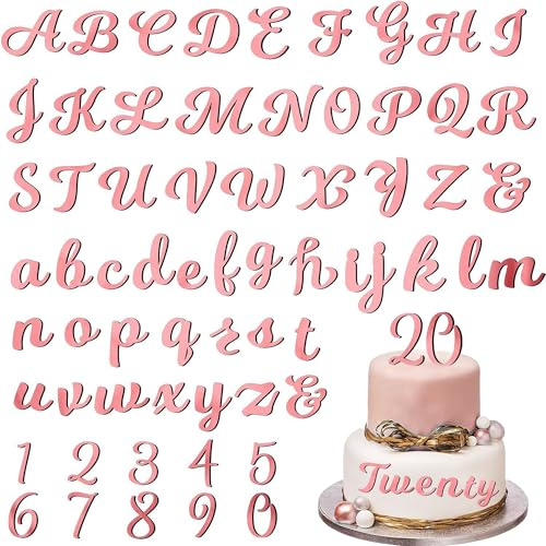 64 Pcs Acrylic Number Alphabet Cake Topper DIY Personalized Name Cupcake Toppers with A-Z Letter 0-9 Number Happy Birthday Set Suitable for Wedding, Birthday, Party Decoration (Rose Gold)
