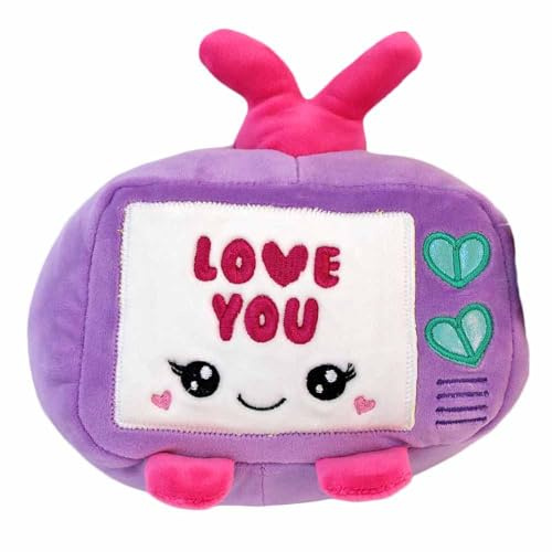BEMIRO Retro Kawaii Kuscheltiere – 20 cm – Squishy & weich Plüschtier (Fernseher Love You)