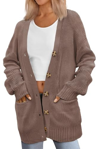 Zeagoo Gilet Femme Cardigan Ample et Chaud avec Boutons Manches Longues Col en V Gilet à Grosses Mailles Automne Hiver | Col en V, décontracté, surdimensionné