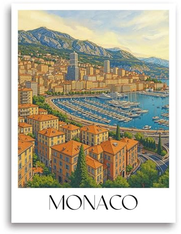favplace Poster mit Städtemotiv Monaco Côte d’Azur Premium Kunstdruck - Stadtposter bzw. Reiseposter DIN A4 bis A1 - Leinwand Städtposter - Wandbild A3