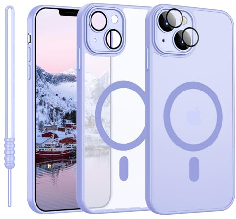 YUANDMI für iPhone 13 Hülle kompatibel mit MagSafe, Hanyhülle für iPhone 13 Magnetisch Ultra Dünn Matte Touch Kameraschutz, Anti-Gelb rutschfest Kratzfest Schutz Stoßfest Hülle Hell Lila
