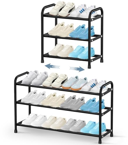 NIAWECAN Scarpiera Espandibile, 3 Ripiani Scarpiera Salvaspazio Slim Regolabile, Porta Scarpe Salvaspazio in Metallo, Portascarpe per Ingresso Armadio Corridoio Schlafzimmer, Montaggio Facile