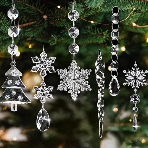 Acryl Schneeflocke Eiszapfen 18 Stück Weihnachtsbaum Schmuck Weihnachtsbaum Kristall Dekorationen Hängende Ornamente Tannenbaumschmuck Weiß