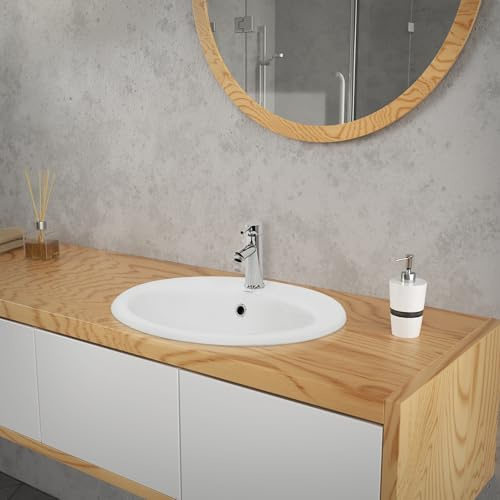 LuxeBath Waschbecken aus Keramik, Weiß glänzend, 570x485x195 mm, oval, Einbauwaschbecken mit Überlauf, Badezimmer Aufsatzwaschbecken Einbauwaschtisch Waschschale Waschplatz Handwaschbecken Becken