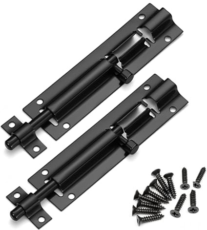 2-Pack Black Shed Door Bolt, 4Inch Sliding Latches with Screws for Internal/External Doors, Bathrooms, Sheds & Gardens - Secure Locking