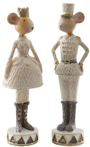 Logbuch-Verlag Mäusefiguren 2er-Set aus Polyresin 20 cm – Weihnachtsdeko Mäuse als König & Königin in Beige-Gold – Winterliche Tierfiguren zum Hinstellen