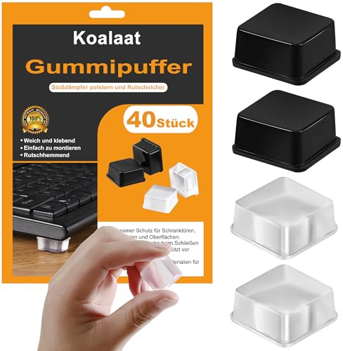 Gummipuffer Gummifüße Selbstklebend 40 Stück Schwarz und Transparent, Silikon Anti Vibration Pads, Rubber Feet für Lautsprecher Elektrogeräte 19,8 * 9,7mm
