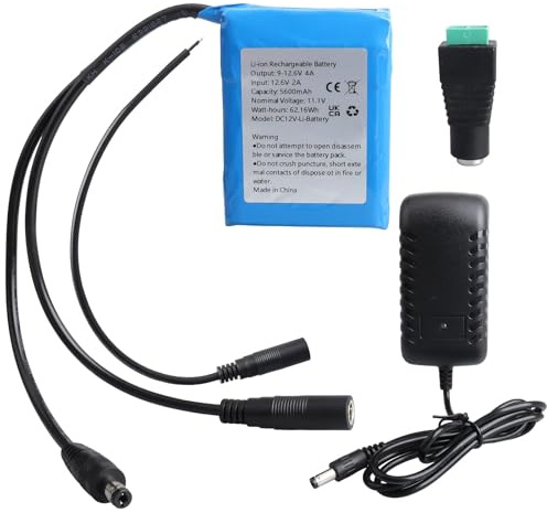 MXJFYY 12V 5600mAh Li-Polymer Battery Pack with Charger Compatible with 12 V Devices, DIY Project, Bike Light,Radio, Fishing Light, LED Light Strip, CCTV Camera, Routers, Car DVRs, etc.