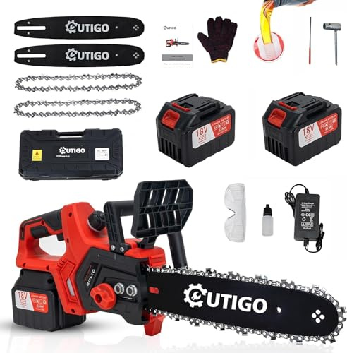 Battery-Powered Chainsaw, 12-inch Chainsaw with 2 x 4500 mAh Batteries, 1000W Cordless mini Electric Chainsaw