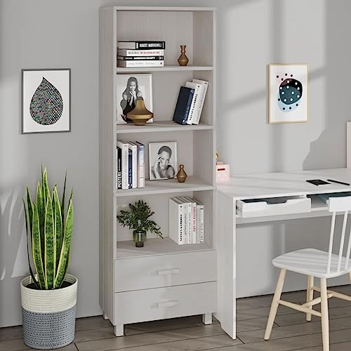 FWIKDUN Dekoratives Highboard aus Massivholz Kiefer mit Schubladen und Ablagen als stabiles Kiefernholz Highboard für Bücher und Deko im Wohnzimmer mit praktischem Stauraum