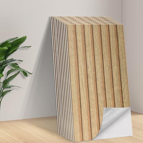 Tarwanear Peel and Stick on Wall Panels Wood Effect 30 piece 60x30cm Self Adhesive Wall Panels Wood Panelling Tile Stickers for Kitchen Backsplash Bathroom Livingroom, Natural Oak