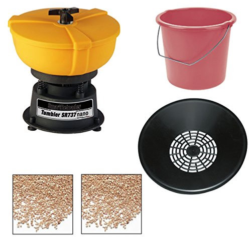SMARTRELOADER Komplett-Set Hülsenreinigungsgerät SR737, Sieb, Eimer, 2Kg. Reinigungsgranulat und 2Kg. Poliergranulat, geeignet für die Reinigung und das Polieren von Hülsen und kleine Metallteile