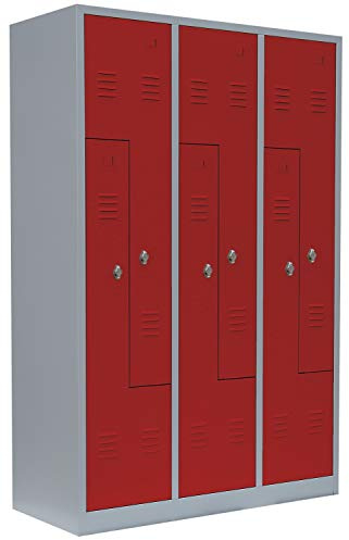 Lüllmann 6er Z-Spind Umkleide Stahl Kleiderschränke Garderobenschrank, Rot | Komplett montiert, 525124, 1800 x 1185 x 500 mm
