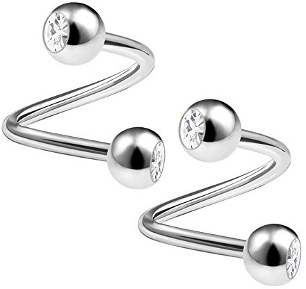 KJM FASHION 2 Stk Chirurgischer 316-l-stahl Twister Spirale 1,2mm 16g 8 mm 5/16 4mm Kristallkugel Helix Tragus Cartilage Lip Ohrringe Piercing Schmuck 1470