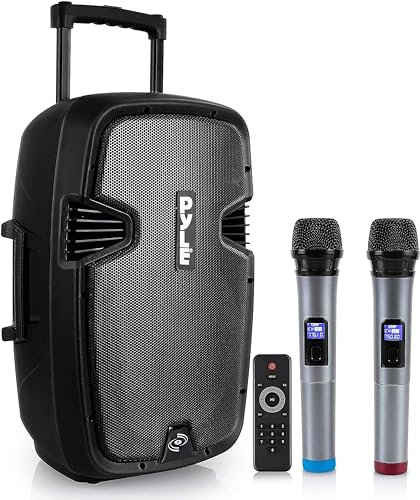 Pyle Cassa Bluetooth Portatile 1600 Watt, Karaoke Speaker, Batteria Ricaricabile, Ruote, Bluetooth USB/MP3/RCA, Radio FM, 2 Microfoni UHF, Telecomando