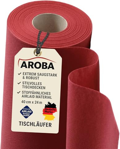AROBA 2X Airlaid Tischläufer (Rot Burgund, 40 cm x 24m)- Stoffähnliche Tischläufer- Tischband Tischtuchrolle Tischdeko für Hotel Catering Geburtstag Restaurants Kommunion Taufe