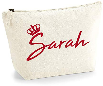 Personalisiert Name Initialen & Königin Krone Kosmetiktasche Damen Schminktasche für Handtasche Makeup Tasche mit Texturdruck - Rote Flocke - M - Natürlich