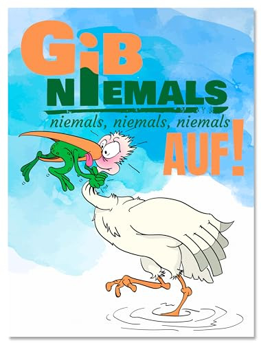 wandmotiv24 Leinwandbild Motivation, Hochformat, Storch Frosch gib niemals auf M0136