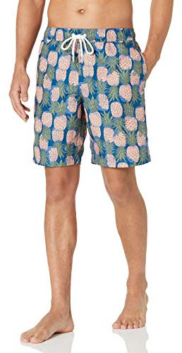 Amazon Essentials Boxer da Bagno da 22,86 cm ad Asciugatura Rapida dalla Vestibilità Comoda - colori fuori produzione Uomo, Blu Marino Pesca Stampa Ananas, M