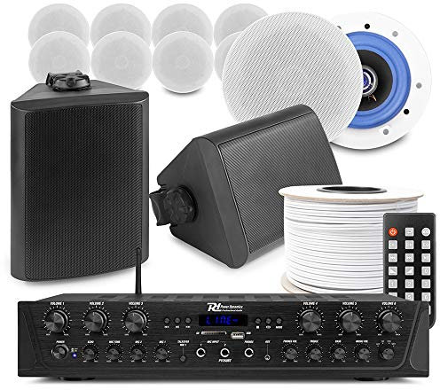 Power Dynamics Ceiling Speakers with Amplifier 6-Zone Bluetooth Home & Garden Audio Music System ESCS 6.5