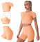 IMEKIS Damen 3 tlg Fitness Set Sport-BH mit Crop-Top und Shorts Nahtlose Yoga Kleidung Fitness Workout Outfit Frauen Slim Fit Sommer Biker Activewear Laufanzug Orange S