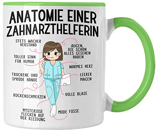 Trendation - Zahnarzthelferin Tasse Geschenk Lustig Zahnarzt Damen Kollegin Geschenkidee Zahnmedizinische Fachangestellte Anatomie Zahnmedizin Spruch (Grün)