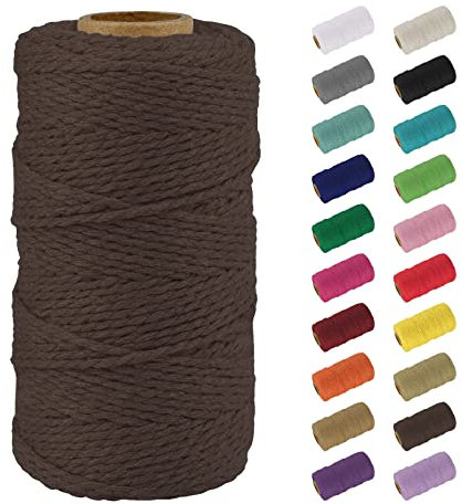 Uiopa Macrame Corde 2mm x 100m, Naturel Fil Macramé Fil de Coton Ficelle Corde, DIY Cordelette pour Tressée, Tapisserie de Plante, Tenture Murale, Cadeau Décoration, Emballage (Café)