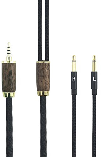 ABLET 2,5 mm Trrs symmetrischer Stecker 6 N OCC Kupfer versilbertes Kabel 2,5 mm symmetrisches Kabel kompatibel mit Meze 99 Classics, für Meze 99 Neo Kopfhörer Walnussholzschale
