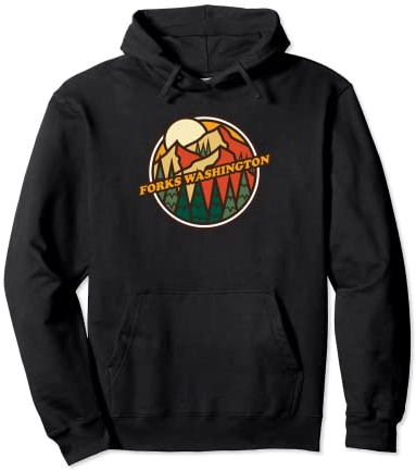 Vintage Forks, Washington Mountain Hiking Souvenir Print Pullover Hoodie