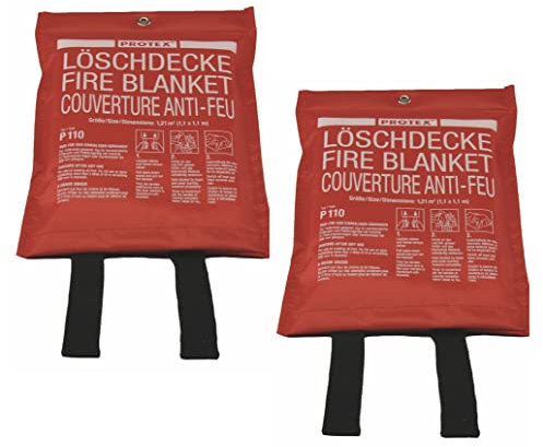 2X Protex Löschdecke 1,10x1,10m DIN EN 1869 Brandschutzdecke Feuerlöschdecke